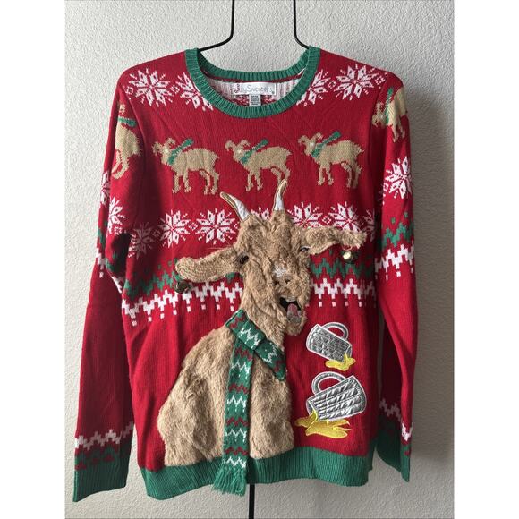 Jolly Sweaters Medium Ugly Christmas Sweater Goat With Scarf Beer - Picture 1 of 4